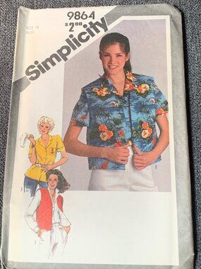 Simplicity Misses Shirt Vest Sewing Pattern Size 14 9864 - uncut 1980s
